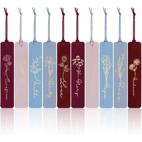 10 Pcs Christian Bookmarks for Women Soft Leather Bible Inspired Bookmark Set with Floral and Uplifting Words Personalized Religious Gifts for Book Lovers Mother Readers Church(Neutral)
