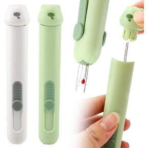 2pcs Seam Rippers for Sewing, 3 in 1 Automatic Needle Threaders Seam Ripper with Needle Storage for Sewing Crafting Thread Removing(Yellow+White)