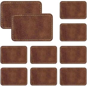 10 Pcs Blank Leatherette Hat Patches with Adhesive Rectangle Leather Iron On Patch for Laser Engraving Faux Leather Patches for Hats 3 x 2 Inches Custom Fabric Repair Sew Laser Supplies (Brown)