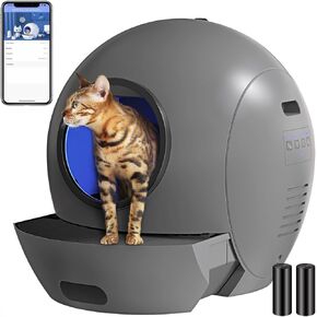 Self-Cleaning Litter Box, Bonjela Automatic Cat Litter Box Extra Large for Multiple Cats, Odor Removal Anti Pinch Kitty White
