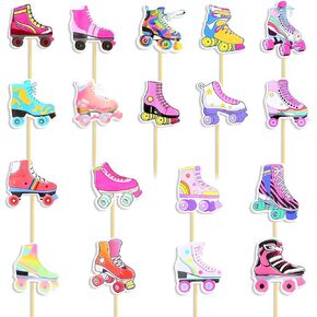 36Pcs Roller Skate Cupcake Toppers, Colorful Roller Skate Party Decorations Retro Hip Hop Roller Skating Theme Cupcake Picks for 80s 90s Themed Birthday Party Decorations Skate Theme Party Supp