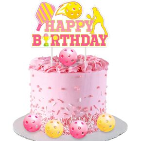 Pickleball Cake Topper, Pickleball Happy Birthday Cake Toppers Birthday Party Cake Decorations for Pickleball Birthday Sports Theme Party Supplies