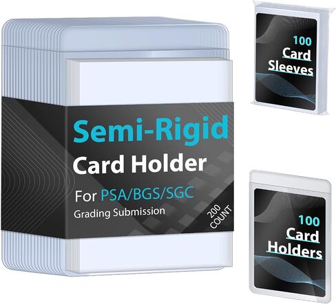 100ct Semi-Rigid Card Holder and 100ct Penny Sleeves, Grading Card Sleeves for PSA, BGS, SGC, Card Submission Kit with 1/2" Lip, Toploader Card Protectors for Grade Sending Collection Trading in Kuwait