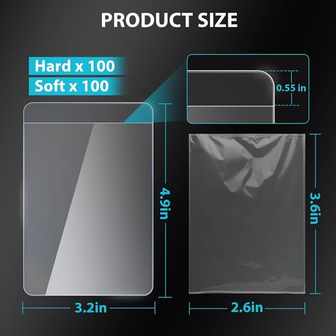 100ct Semi-Rigid Card Holder and 100ct Penny Sleeves, Grading Card Sleeves for PSA, BGS, SGC, Card Submission Kit with 1/2" Lip, Toploader Card Protectors for Grade Sending Collection Trading in Kuwait
