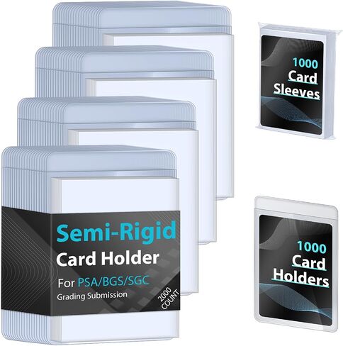 100ct Semi-Rigid Card Holder and 100ct Penny Sleeves, Grading Card Sleeves for PSA, BGS, SGC, Card Submission Kit with 1/2" Lip, Toploader Card Protectors for Grade Sending Collection Trading in Kuwait