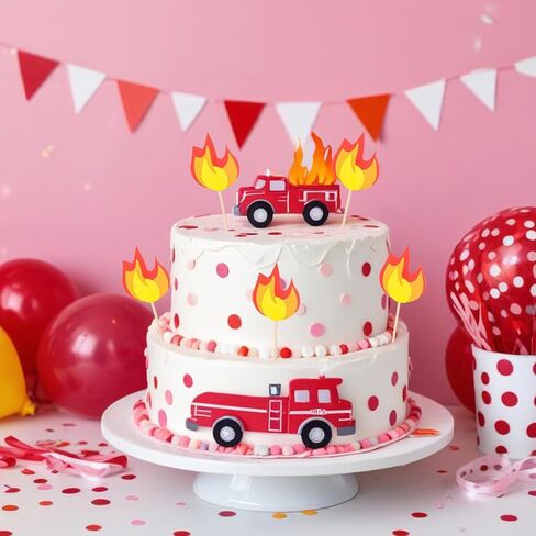 20 PCS Fire Truck Cake Topper ، Fireman Cupcake Topcake Fire Fire Truck Party Supplies ، Fire Fire Birthday Party Cake Decoration Supplies in Saudi Arabia