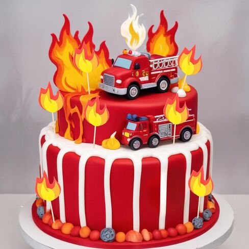 20 PCS Fire Truck Cake Topper ، Fireman Cupcake Topcake Fire Fire Truck Party Supplies ، Fire Fire Birthday Party Cake Decoration Supplies in Saudi Arabia