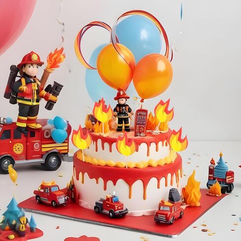 20 PCS Fire Truck Cake Topper ، Fireman Cupcake Topcake Fire Fire Truck Party Supplies ، Fire Fire Birthday Party Cake Decoration Supplies in Saudi Arabia