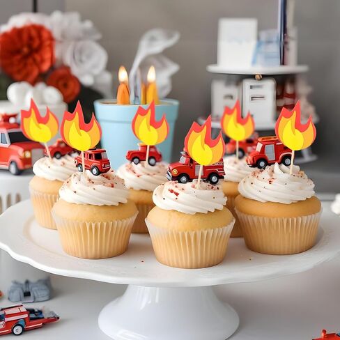 20 PCS Fire Truck Cake Topper ، Fireman Cupcake Topcake Fire Fire Truck Party Supplies ، Fire Fire Birthday Party Cake Decoration Supplies in Saudi Arabia