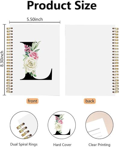 Floral Monogrammed B Spiral Notebooks – Initial Letter B Hardcover Journals, Cute Custom Hardcover Notebook Journal for Writing, Customized Monogram Personalized Gifts for Women/Girls/Teachers in Saudi Arabia