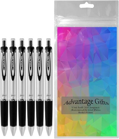 207 Impact RT Retractable Rollerball Pen ، Bold Point (1.0mm) ، الحبر الأسود ، 6 عدد ، حزمة مع حقيبة قابلة لإعادة الاستخدام البلاستيكية in Kuwait