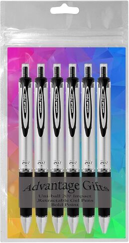 207 Impact RT Retractable Rollerball Pen ، Bold Point (1.0mm) ، الحبر الأسود ، 6 عدد ، حزمة مع حقيبة قابلة لإعادة الاستخدام البلاستيكية in Kuwait