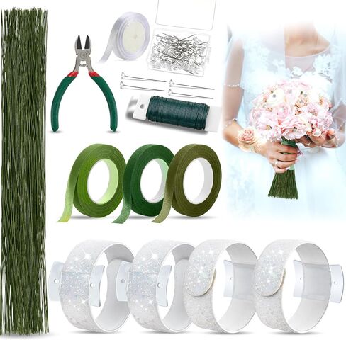 Relaxgiant 160 Pcs Slaplet Wrist Corsage Kit 4 Pcs Wrist Bracelets with Boutonniere Pin Floral Tape Stem Wire Cutter Ribbon for Wedding DIY Bridesmaid Bridal Prom Party Hand Flower Supplies(White) in Kuwait