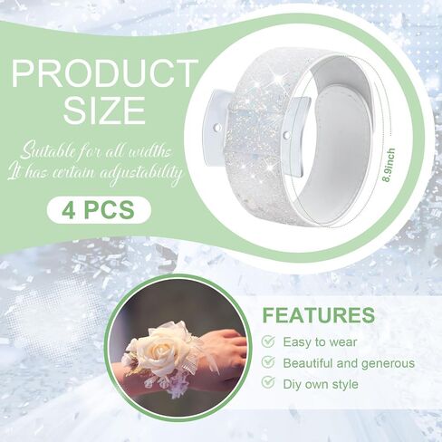 Relaxgiant 160 Pcs Slaplet Wrist Corsage Kit 4 Pcs Wrist Bracelets with Boutonniere Pin Floral Tape Stem Wire Cutter Ribbon for Wedding DIY Bridesmaid Bridal Prom Party Hand Flower Supplies(White) in Kuwait