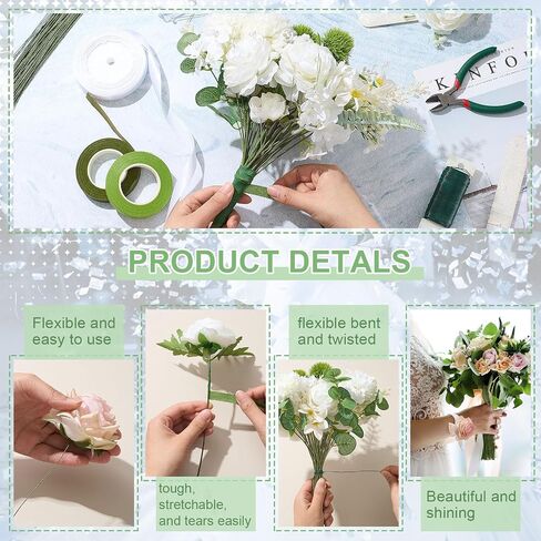 Relaxgiant 160 Pcs Slaplet Wrist Corsage Kit 4 Pcs Wrist Bracelets with Boutonniere Pin Floral Tape Stem Wire Cutter Ribbon for Wedding DIY Bridesmaid Bridal Prom Party Hand Flower Supplies(White) in Kuwait