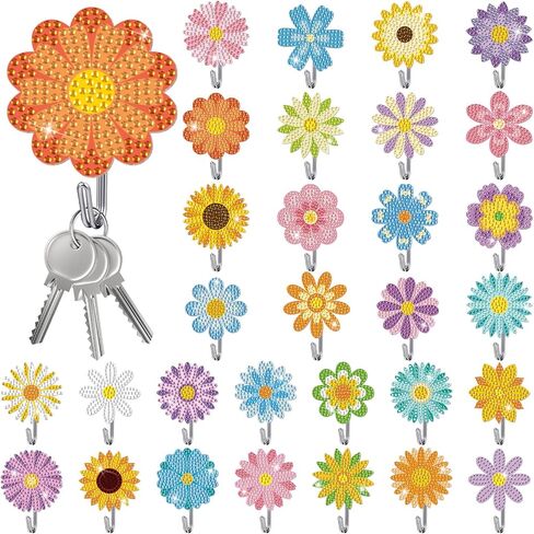 Relaxweex 30 Pcs Diamond Painting Kits for Adults DIY Diamond Art Painting Wall Hook Key Holder Wall Mounted Adhesive Hook Flowers Theme Arts and Crafts DIY Kits for Towel Hat Kitchen Decoration in Saudi Arabia