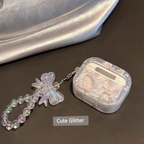 Compatible with AirPods Pro 2nd/1st Generation Case Cute Elegant Bow Ribbon Design with Glitter Keychain Luxury White Shell Pearl Protective Cover for Girls Women - Pro2 Bow in Saudi Arabia