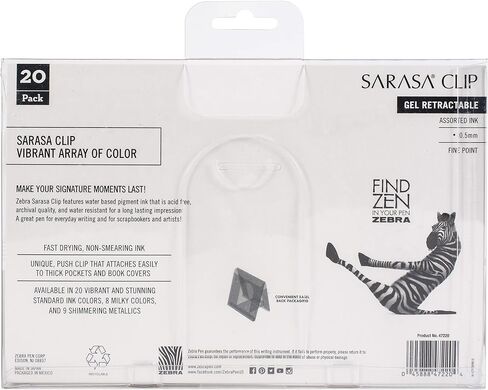 Zebra Pen Sarasa Clip Decoshine Retractable Gel Pen, Fine Point, 0.5mm, Assorted Metallic Gel Ink, 9-Pack, (49009) in Saudi Arabia