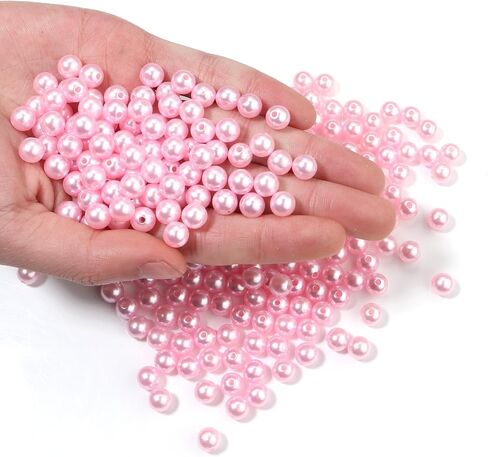500pcs Pink 8mm Pearl Beads with Hole Round Pearls for Crafting Loose Pearl Beads for Jewelry Making Fake Pearls Bead for Bracelets Necklaces Earrings Key Chains Accessories DIY in Kuwait
