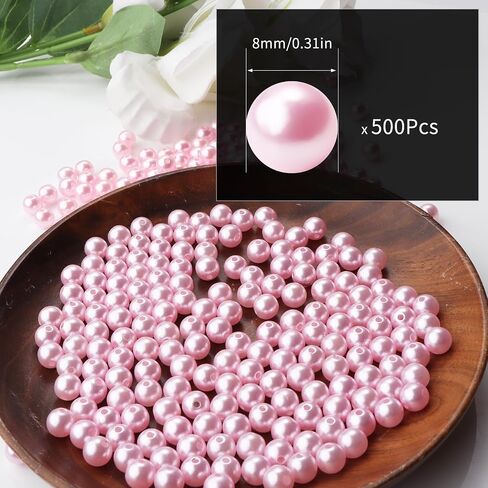 500pcs Pink 8mm Pearl Beads with Hole Round Pearls for Crafting Loose Pearl Beads for Jewelry Making Fake Pearls Bead for Bracelets Necklaces Earrings Key Chains Accessories DIY in Kuwait