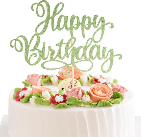 Happy Birthday Cake Toppers 9 Inch Glitter Happy Birthday Cake Pick for Birthday Anniversary Theme Party Cake Decorations Supplies - Olive Green in Saudi Arabia