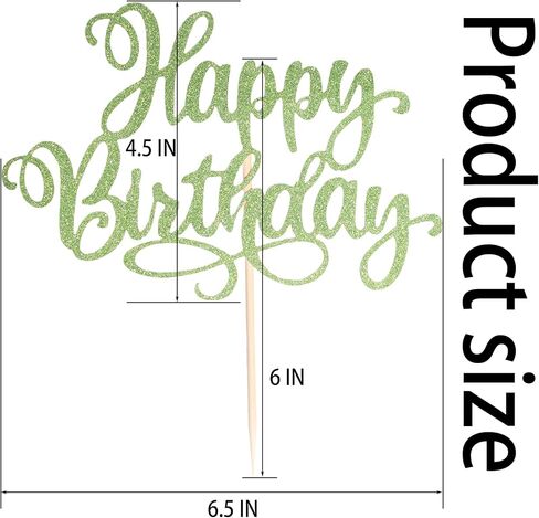 Happy Birthday Cake Toppers 9 Inch Glitter Happy Birthday Cake Pick for Birthday Anniversary Theme Party Cake Decorations Supplies - Olive Green in Saudi Arabia