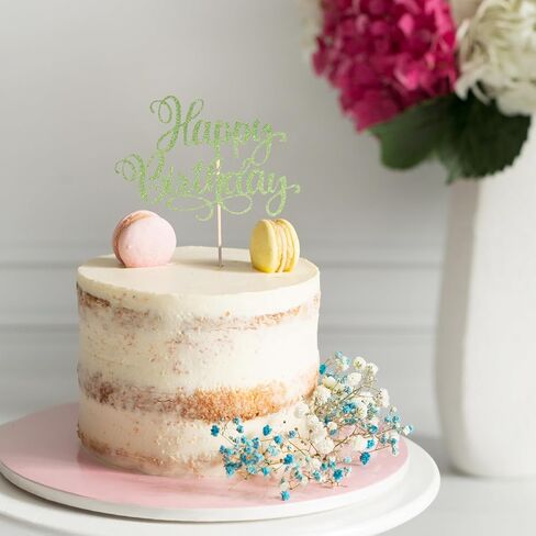 Happy Birthday Cake Toppers 9 Inch Glitter Happy Birthday Cake Pick for Birthday Anniversary Theme Party Cake Decorations Supplies - Olive Green in Saudi Arabia