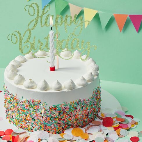 Happy Birthday Cake Toppers 9 Inch Glitter Happy Birthday Cake Pick for Birthday Anniversary Theme Party Cake Decorations Supplies - Olive Green in Saudi Arabia