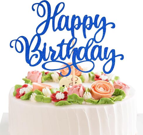 Happy Birthday Cake Toppers 9 Inch Glitter Happy Birthday Cake Pick for Birthday Anniversary Theme Party Cake Decorations Supplies - Olive Green in Saudi Arabia