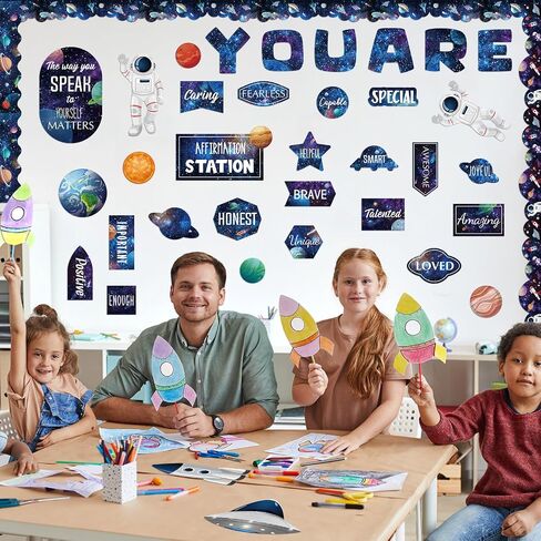 90 Pcs Crayon Affirmation Station Classroom Bulletin Board Set Motivational Bulletin Board Back to School Positive Affirmations Accent Cutout Mirror Growth Mindset Decor for School Office Home in Saudi Arabia