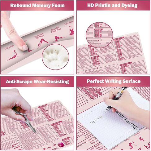 ARTSO Excel Shortcut Keys Mouse Pad Set, Extended Large XL Cheat Sheet Gaming Mousepad with Wrist Rest Support, Non-Slip Stitched Edge Keyboard Mat, Pink in Kuwait