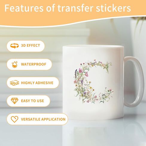Letter UV DTF Cup Wraps - 20 ورقة زهرة الحروف UV DTF نقل ملصقات نقل الأزهار الأزهار UV DTF Cup لفات الزجاج ، ملصق نقل مائي ، هدايا DIY للأصدقاء in Saudi Arabia