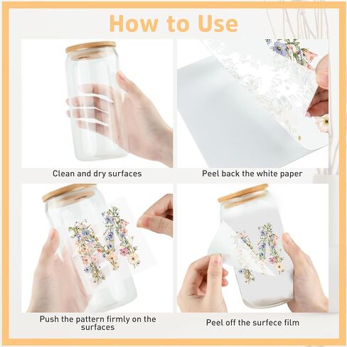 Letter UV DTF Cup Wraps - 20 ورقة زهرة الحروف UV DTF نقل ملصقات نقل الأزهار الأزهار UV DTF Cup لفات الزجاج ، ملصق نقل مائي ، هدايا DIY للأصدقاء in Saudi Arabia