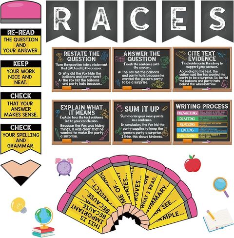 Pasimy Races Wratestrate Strategy Bulletin Board Set Process Process Processs for Charsiprice Decorities Races Alphabet Pencil مع جمل ملصقات Bulletin Cutouts Elementary Middle School (Black) in Saudi Arabia