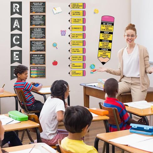 Pasimy Races Wratestrate Strategy Bulletin Board Set Process Process Processs for Charsiprice Decorities Races Alphabet Pencil مع جمل ملصقات Bulletin Cutouts Elementary Middle School (Black) in Saudi Arabia