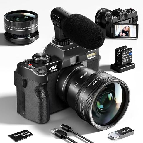 Vlogging Digital Camera with 180° Flip Screen, WiFi, Pink Color, Macro & Wide Angle Lens, App Control, External Microphones, 16X Zoom, 32GB TF Card - Camera for Photography, Vlogging, YouTube in Saudi Arabia