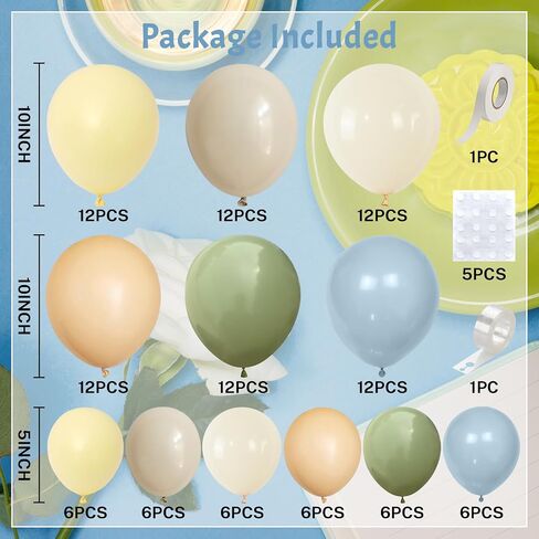 Blue and Green Balloon Arch Kit 115Pcs Dusty Blue Sage Green Balloons Garland Slate Yellow Cream Nude Beige White Sand Birthday Party Balloons for Boys Bear Bee Honeycomb Baby Shower Decorations in Kuwait
