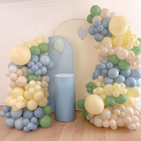 Blue and Green Balloon Arch Kit 115Pcs Dusty Blue Sage Green Balloons Garland Slate Yellow Cream Nude Beige White Sand Birthday Party Balloons for Boys Bear Bee Honeycomb Baby Shower Decorations in Kuwait