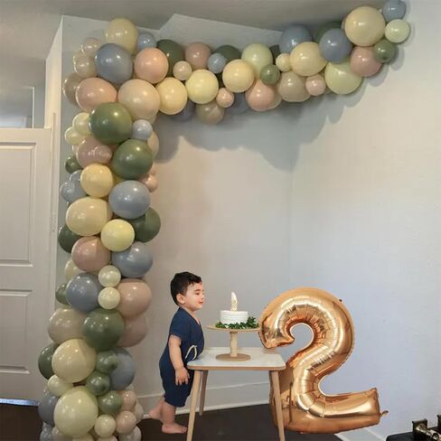 Blue and Green Balloon Arch Kit 115Pcs Dusty Blue Sage Green Balloons Garland Slate Yellow Cream Nude Beige White Sand Birthday Party Balloons for Boys Bear Bee Honeycomb Baby Shower Decorations in Kuwait