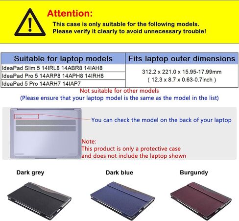 Laptop Case Cover for 14 inch Lenovo IdeaPad Slim 5 14IRL8 14ABR8 14IAH8 & IdeaPad Pro 5 14ARP8 14APH8 14IRH8 & IdeaPad 5 Pro 14ARH7 14IAP7 Sleeve,PU Leather Notebook PC Bag (Dark Grey) in Saudi Arabia
