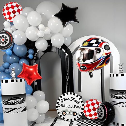 Race Car Balloons Birthday Party Decorations - 22 Inch Helmet Tire Racetrack Balloon - Red Checkered Balloons for Race Car Themed Birthday Party Decorations - Two Fast Birthday Decor in Kuwait