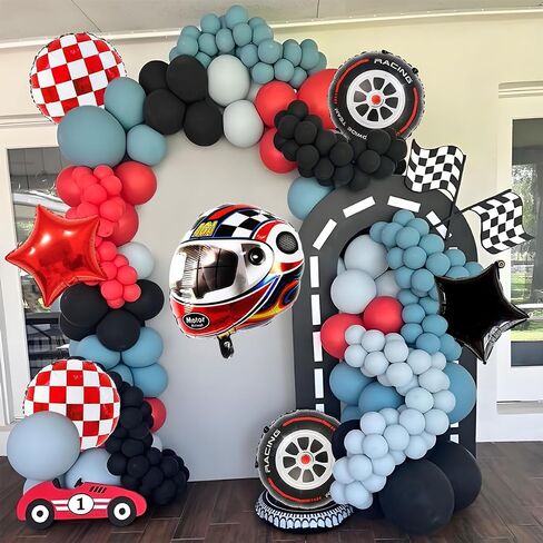 Race Car Balloons Birthday Party Decorations - 22 Inch Helmet Tire Racetrack Balloon - Red Checkered Balloons for Race Car Themed Birthday Party Decorations - Two Fast Birthday Decor in Kuwait
