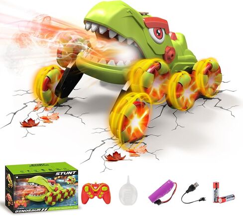 RC Stunt Car for Kids ، Boy Toys تتراوح أعمارهم بين 6-12 ، سيارة التحكم عن بعد 8wd Dinosaur مع الرش والضوء والموسيقى ، سيارة لعيد الميلاد in Saudi Arabia