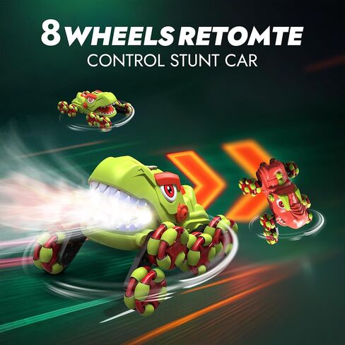 RC Stunt Car for Kids ، Boy Toys تتراوح أعمارهم بين 6-12 ، سيارة التحكم عن بعد 8wd Dinosaur مع الرش والضوء والموسيقى ، سيارة لعيد الميلاد in Saudi Arabia