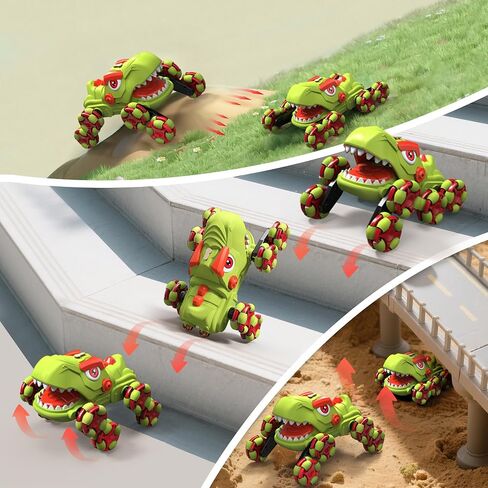 RC Stunt Car for Kids ، Boy Toys تتراوح أعمارهم بين 6-12 ، سيارة التحكم عن بعد 8wd Dinosaur مع الرش والضوء والموسيقى ، سيارة لعيد الميلاد in Saudi Arabia