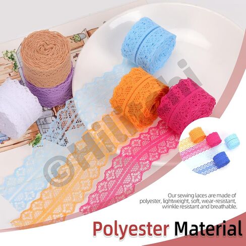 Hilitchi 1.5cm Unilateral Lace Ribbon Mixed Color Floral Pattern Fabric by The Roll for Bridal Wedding Decorations Invitation Cards in Saudi Arabia