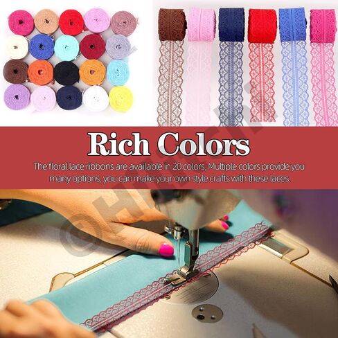 Hilitchi 1.5cm Unilateral Lace Ribbon Mixed Color Floral Pattern Fabric by The Roll for Bridal Wedding Decorations Invitation Cards in Saudi Arabia