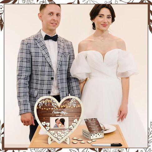 Chunful Wedding Hearts Book Content Petwith With 100 Wooden Hearts Chips Box and Pen Brown Wooden Thief Heart Picture Frame Rustic Guest Book Consempion لحفل الزفاف (كلاسيكي) in Kuwait
