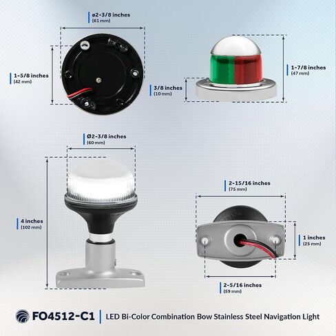 Five Oceans Boat Navigation Lights, LED Bow Light, Boat Navigation Lights Red and Green, Horizontal Mount Bi-Color Light, 12V, USCG Rules 2NM, for Pontoon, Fishing Boats, Bass Boats - FO4512 in Saudi Arabia