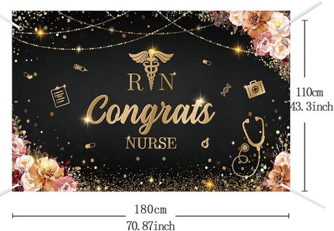 MEHOFOND Congrats Nurse Banner RN Graduation Party Decorations Class of 2025 Floral Black and Red Nursing School Photo Booth Props 5.9x3.6ft in Saudi Arabia